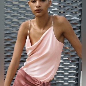 Zara Pink Satin Cowl Neck Top